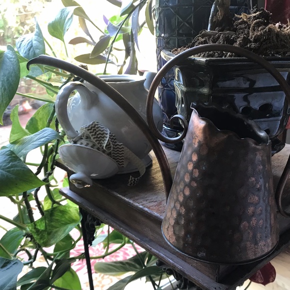 Adorable Made in USA Hammered Copper Ruffled Edge Watering Can for Decor Use - Picture 2 of 6